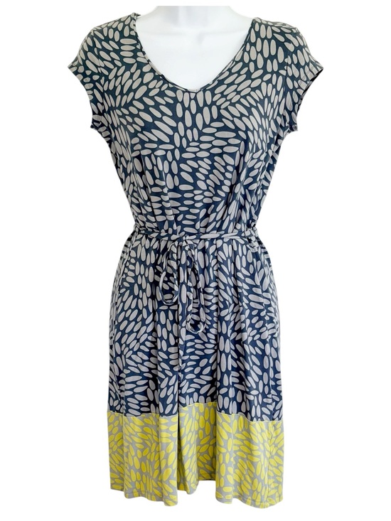 Boden Dresses & Skirts - BODEN Jersey Tie Waist Mini Dress 8 Petite Navy Yellow Printed Stretch Dress